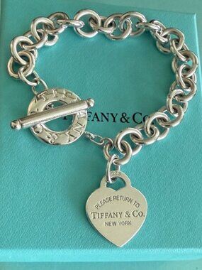 8” Tiffany & Co. Please Return To Tiffany Heart Tag Toggle Bracelet
